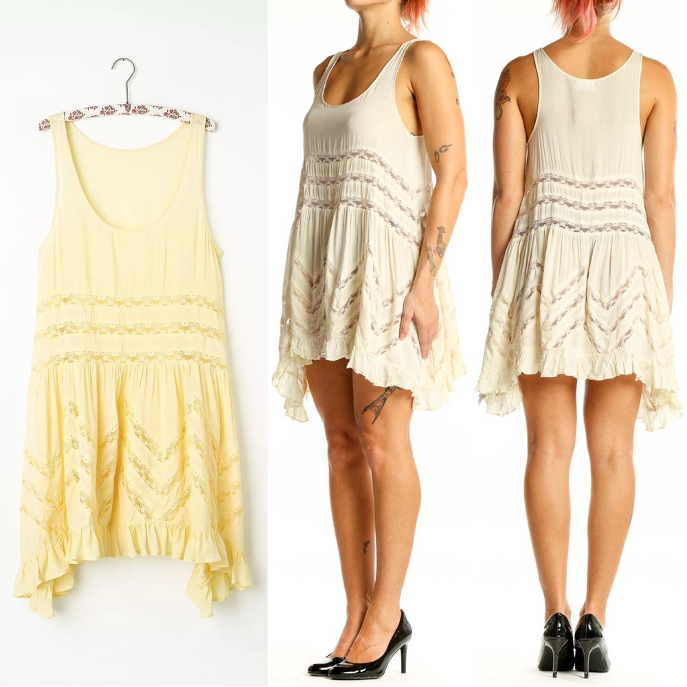 ✨Free People Intimately | Lemon Yellow Voile and Lace Trapeze Slip Dress - Picture 2 of 16